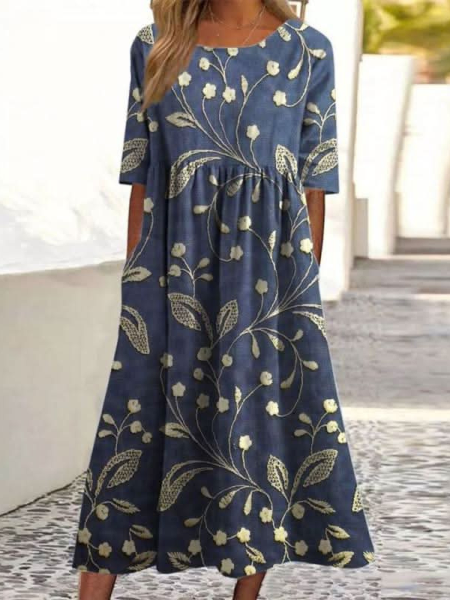 Laarni | Women's Easygoing Midi Dress with Round Neck
