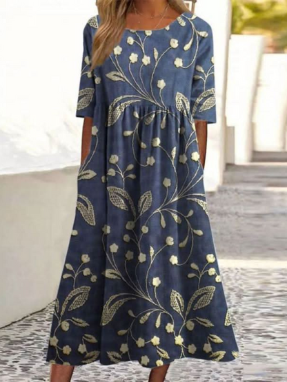 Laarni | Women's Easygoing Midi Dress with Round Neck