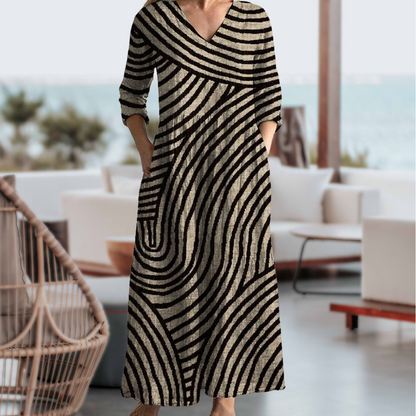 Eve | Women's Vintage Striped Maxi Dress with Pockets