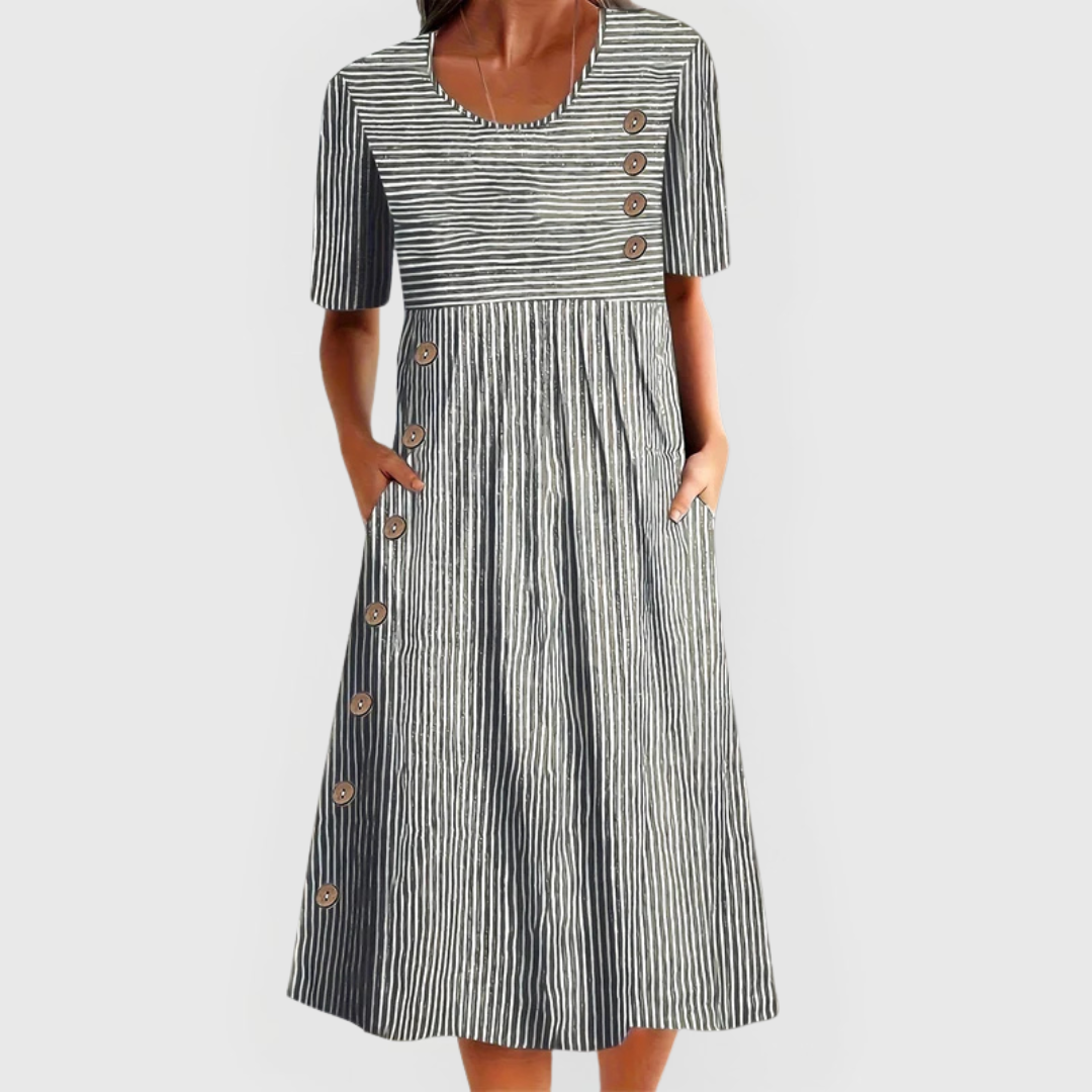 Wanda | Women's Striped Midi Dress with 3/4 Sleeve