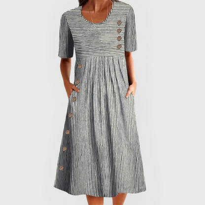 Wanda | Women's Striped Midi Dress with 3/4 Sleeve