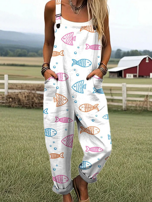 Women's Vintage Floral Wide Leg Jumpsuit, Comfort & Effortless Style with Pockets