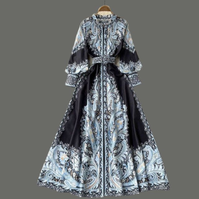 Women's Floral A-Line Maxi Dress with Belt