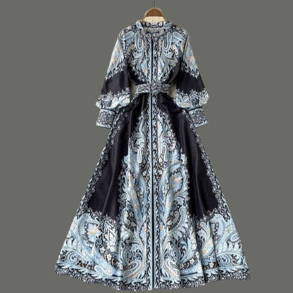 Women's Floral A-Line Maxi Dress with Belt