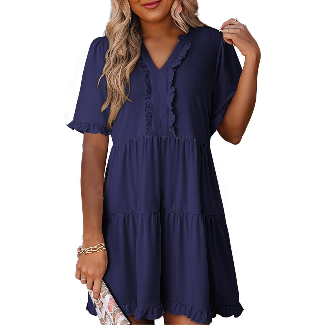 Shaila | Women's Relaxed Casual V-Neck Mini Dress