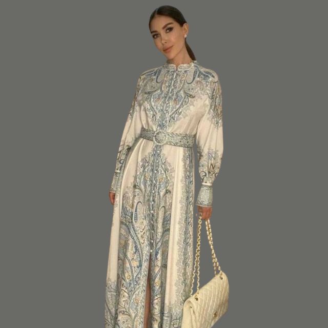 Women's Floral A-Line Maxi Dress with Belt