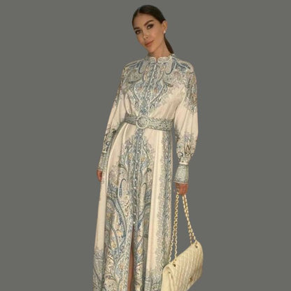 Women's Floral A-Line Maxi Dress with Belt