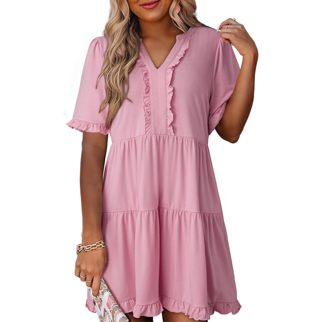 Shaila | Women's Relaxed Casual V-Neck Mini Dress