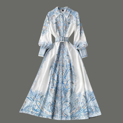Women's Floral A-Line Maxi Dress with Belt