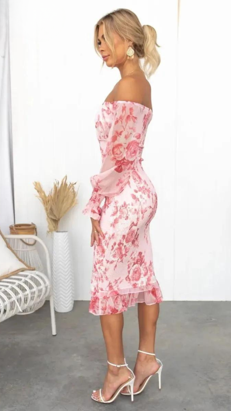 Kendall | Women's Luxe Midi Dress (Almost Sold Out) with Ruffle Detail