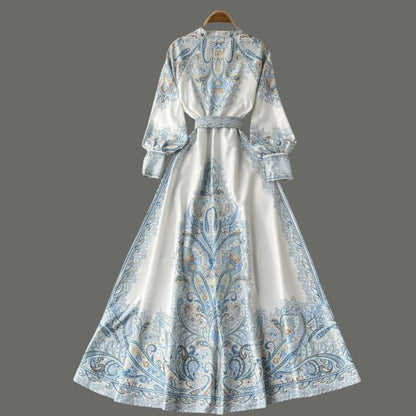 Women's Floral A-Line Maxi Dress with Belt