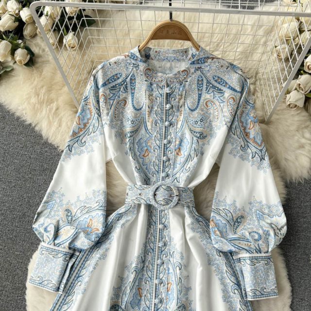 Women's Floral A-Line Maxi Dress with Belt