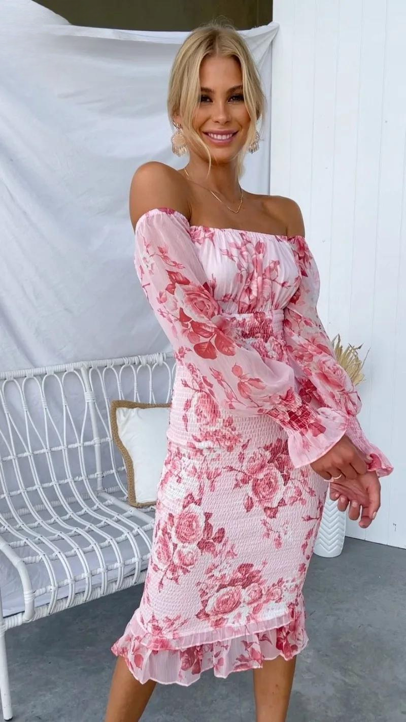 Kendall | Women's Luxe Midi Dress (Almost Sold Out) with Ruffle Detail