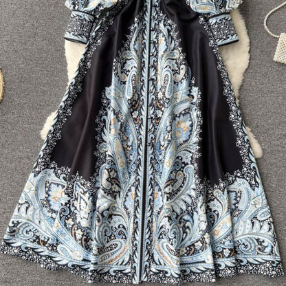 Women's Floral A-Line Maxi Dress with Belt