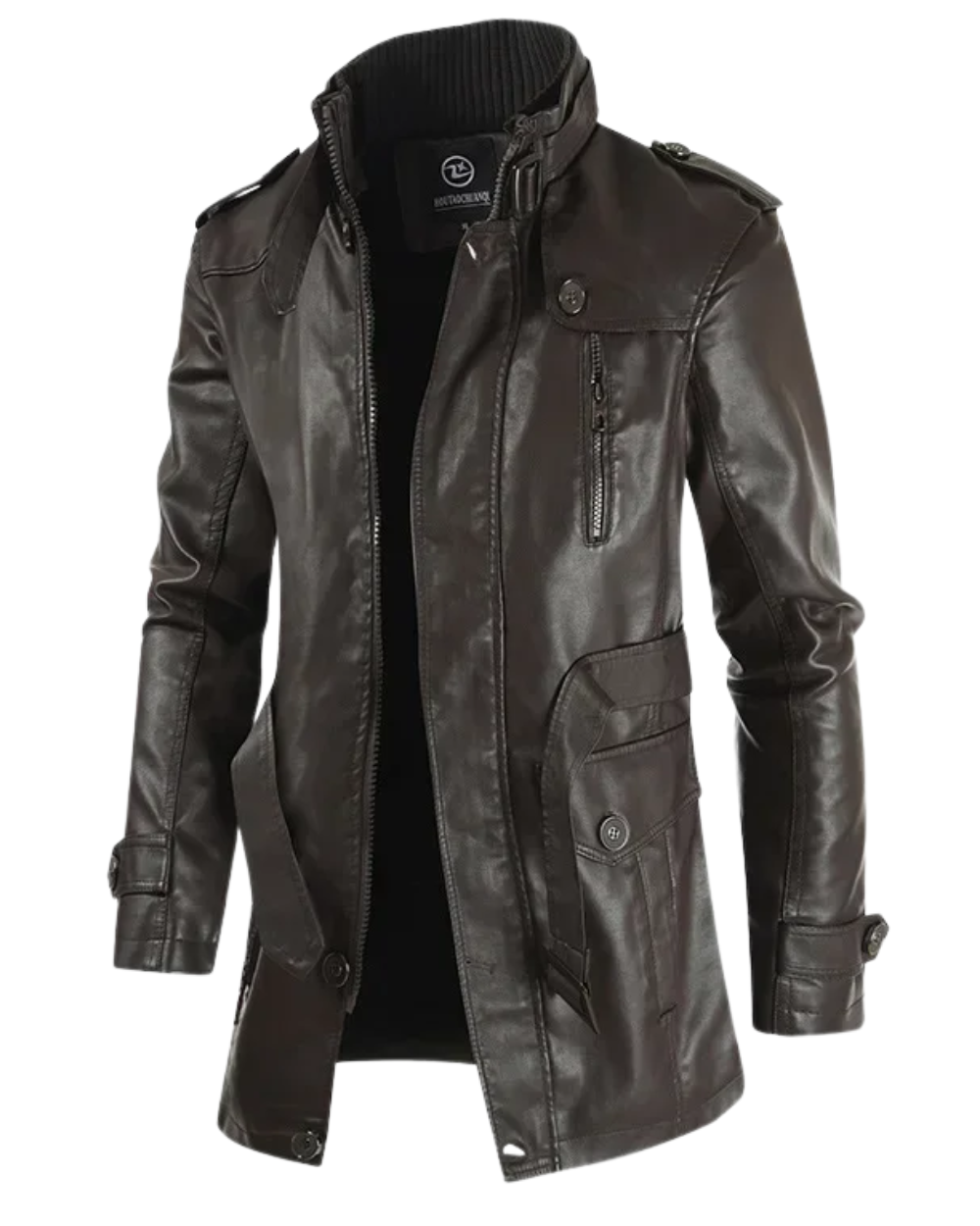 Men's Elegant Long Biker Jacket with Long Sleeve