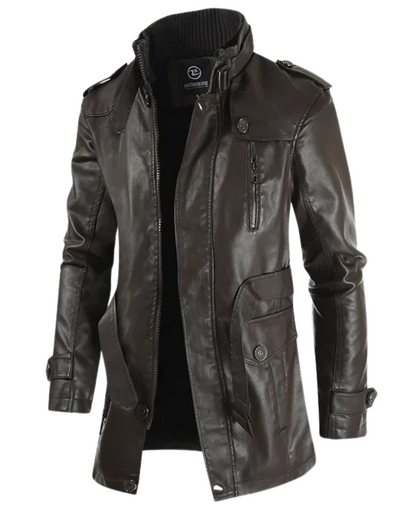 Men's Elegant Long Biker Jacket with Long Sleeve