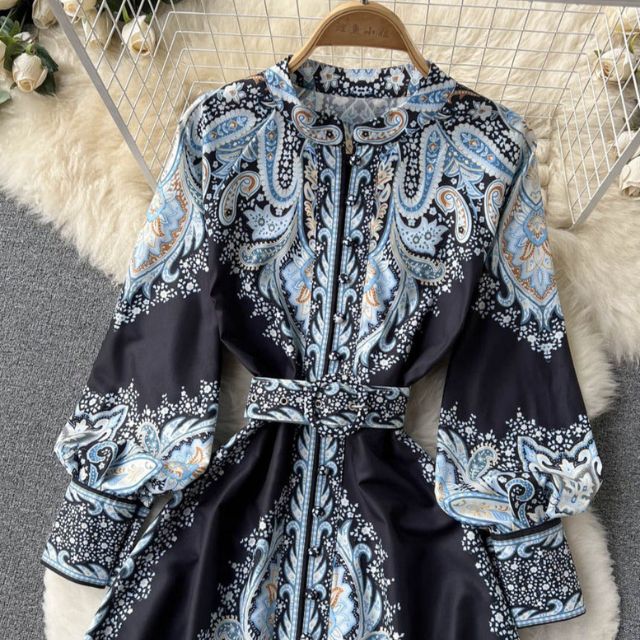 Women's Floral A-Line Maxi Dress with Belt