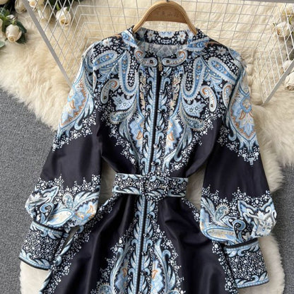 Women's Floral A-Line Maxi Dress with Belt