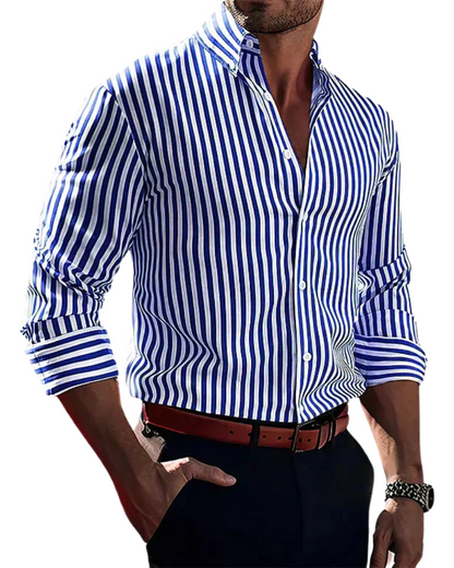 Riley | Men's Longline Elegant Striped Shirt