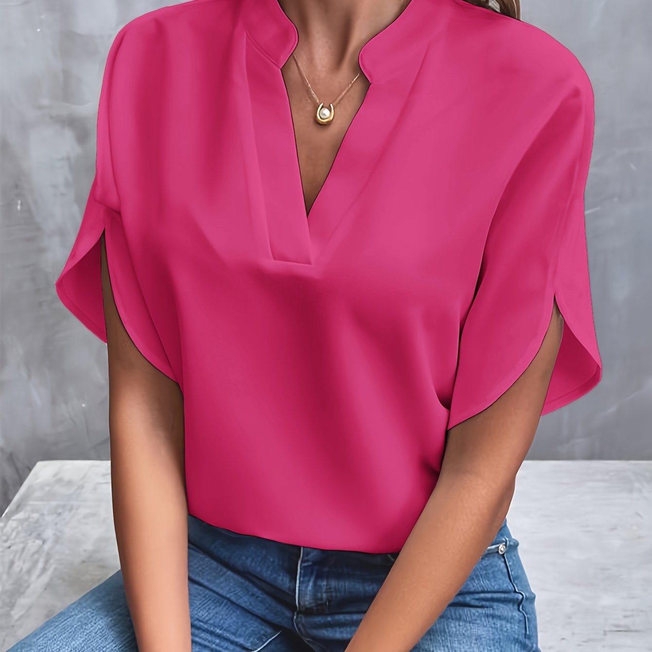 Mina | Women's Luxurious Elegant Blouse with V-Neck and Short Sleeve