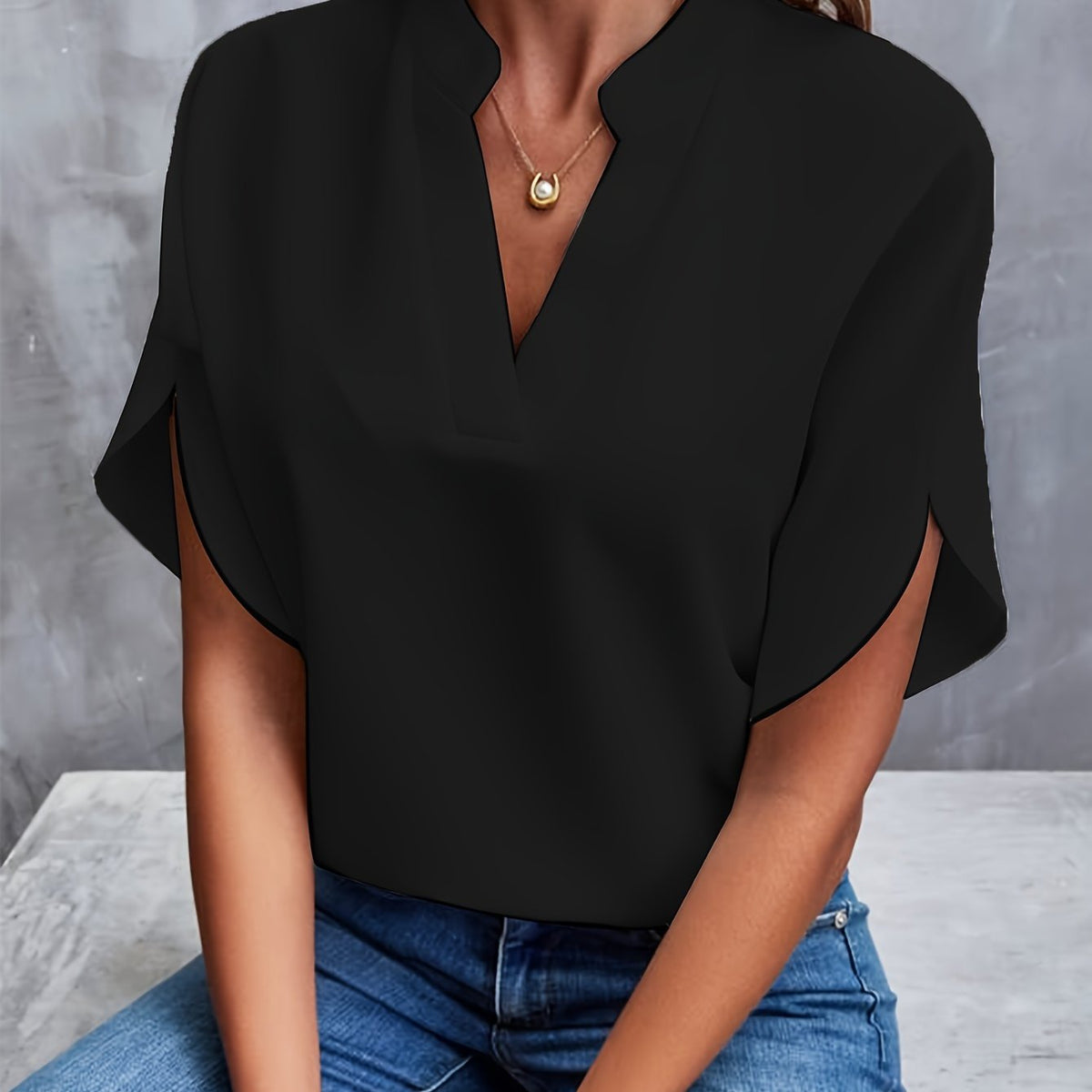 Mina | Women's Luxurious Elegant Blouse with V-Neck and Short Sleeve