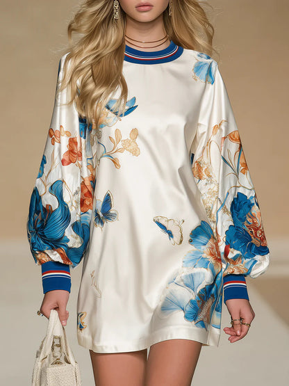 Women's Retro Floral Mini Dress with Court-Inspired Design