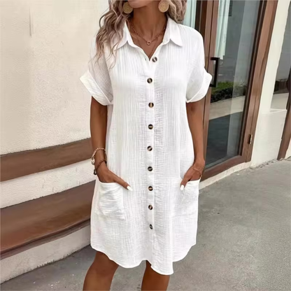 Fenna | Women's Relaxed Effortless Button Midi Dress with Pockets