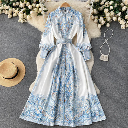 Women's Floral A-Line Maxi Dress with Belt