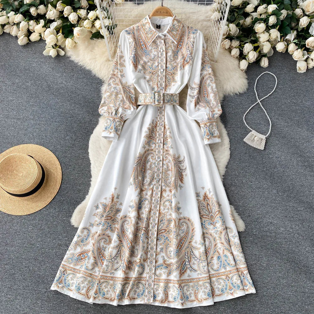 Women's Floral A-Line Maxi Dress with Belt