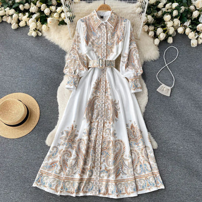 Women's Floral A-Line Maxi Dress with Belt