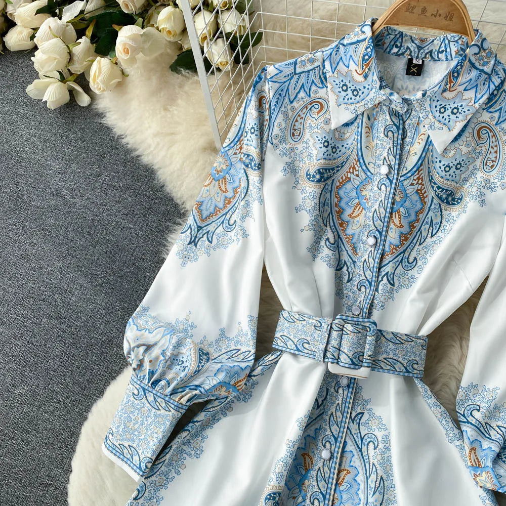 Women's Floral A-Line Maxi Dress with Belt
