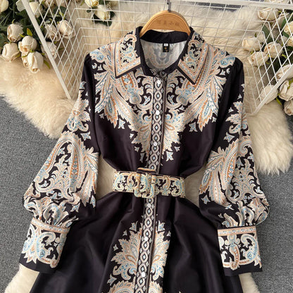 Women's Floral A-Line Maxi Dress with Belt
