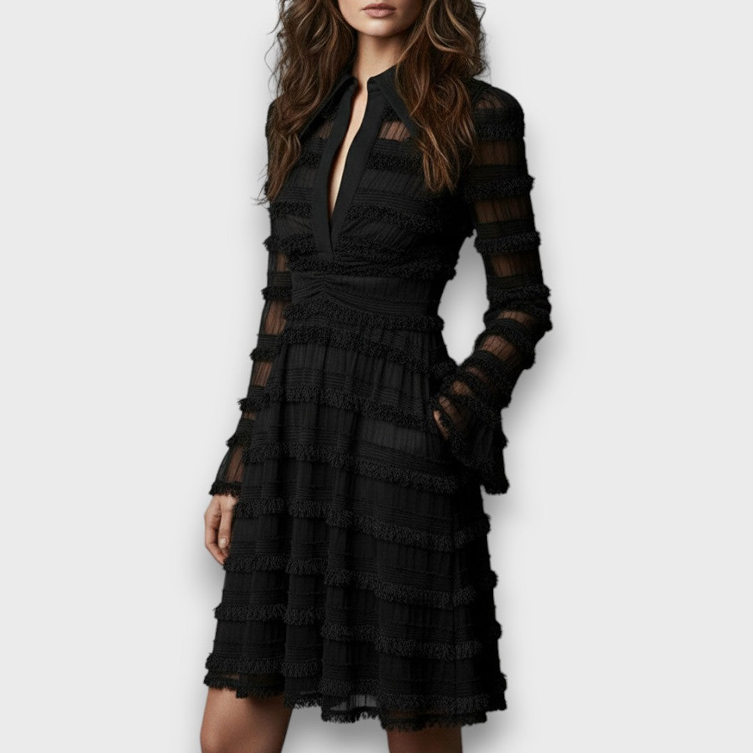Parisa | Women's Midi Dress Featuring Sheer Fringe Details