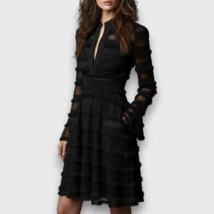 Parisa | Women's Midi Dress Featuring Sheer Fringe Details