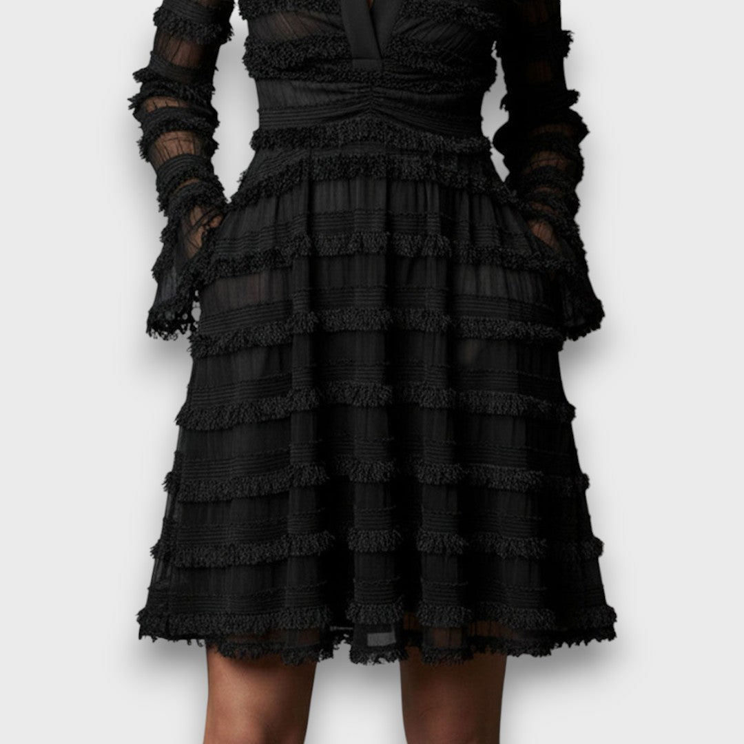 Parisa | Women's Midi Dress Featuring Sheer Fringe Details