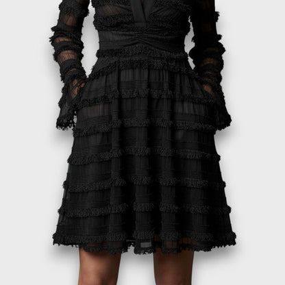 Parisa | Women's Midi Dress Featuring Sheer Fringe Details