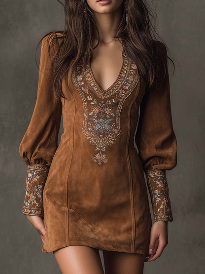 Lunori | Women's Purple Embroidered Mini Dress