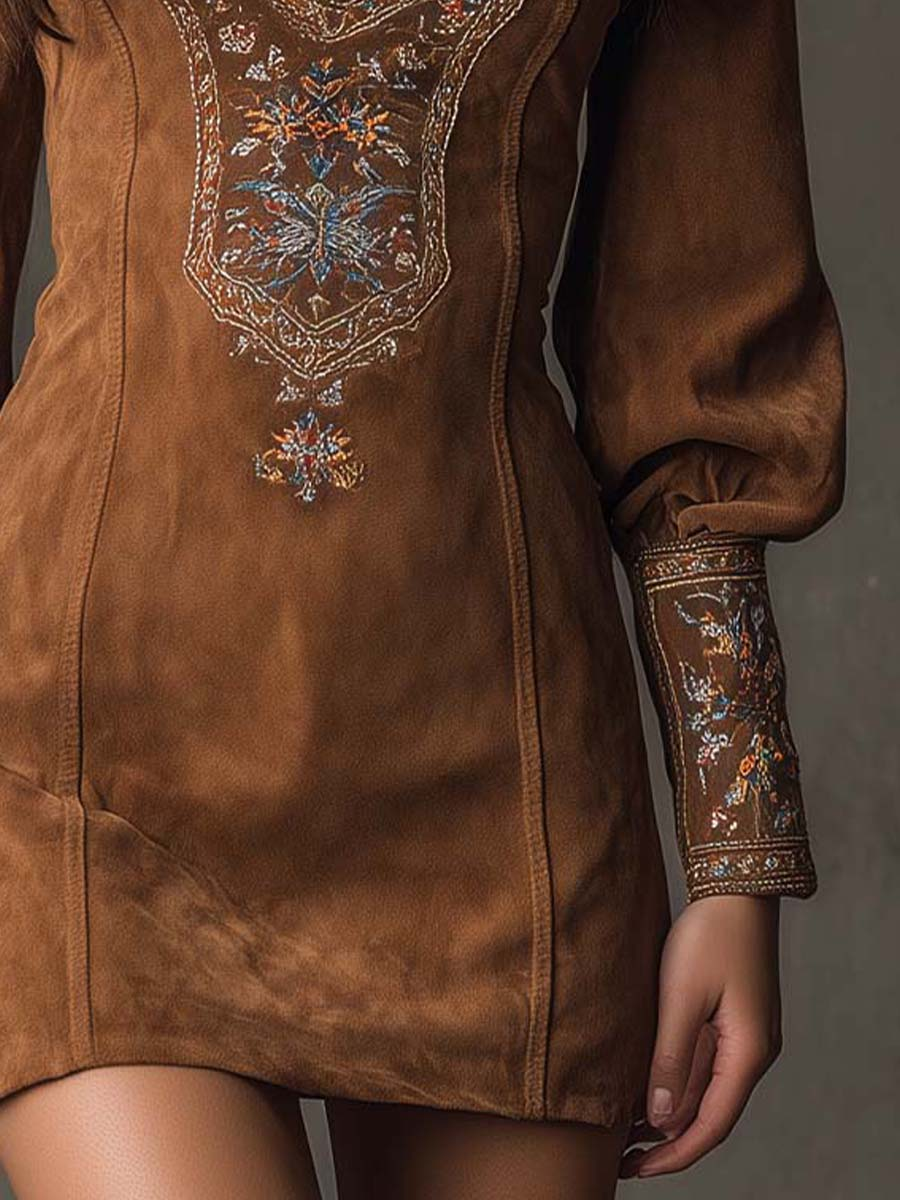 Lunori | Women's Purple Embroidered Mini Dress