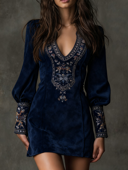 Lunori | Women's Purple Embroidered Mini Dress