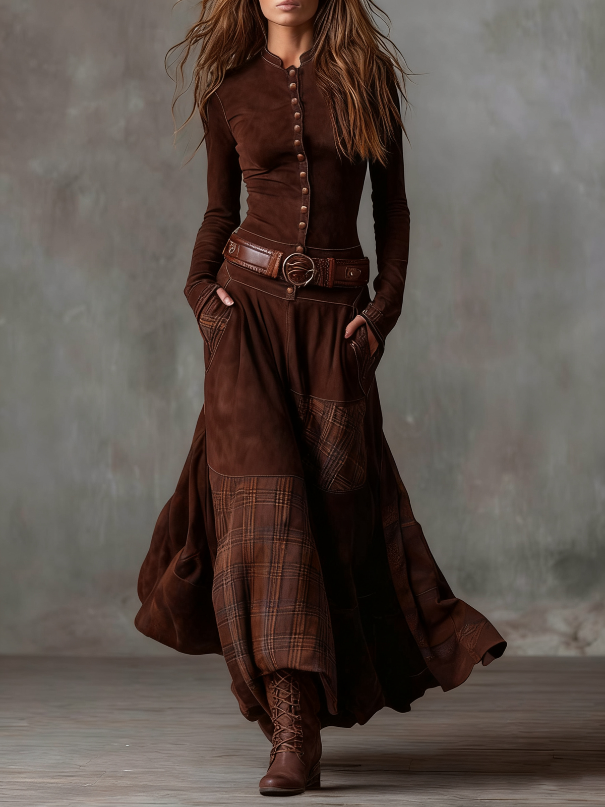 Helena | Women's Belted Maxi Dress with Pockets