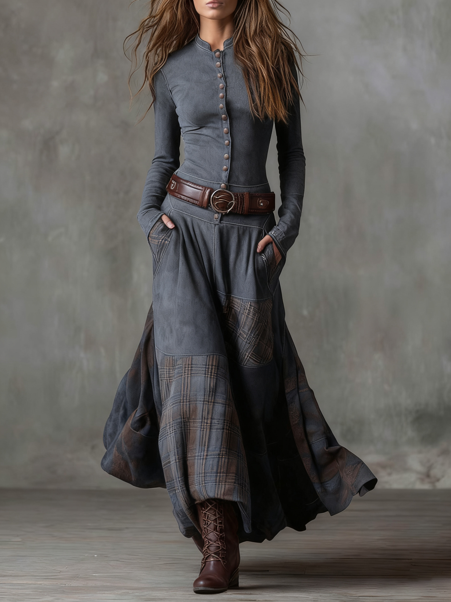 Helena | Women's Belted Maxi Dress with Pockets