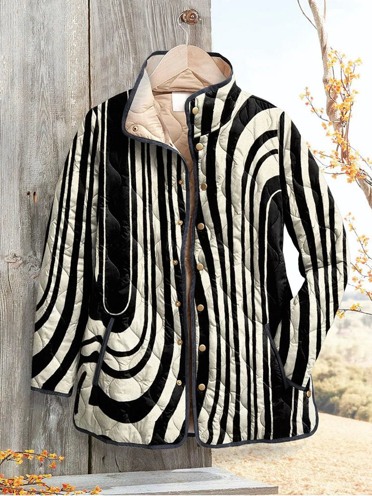 Women's Relaxed Abstract Geometric Pattern Casual Puffer Jacket