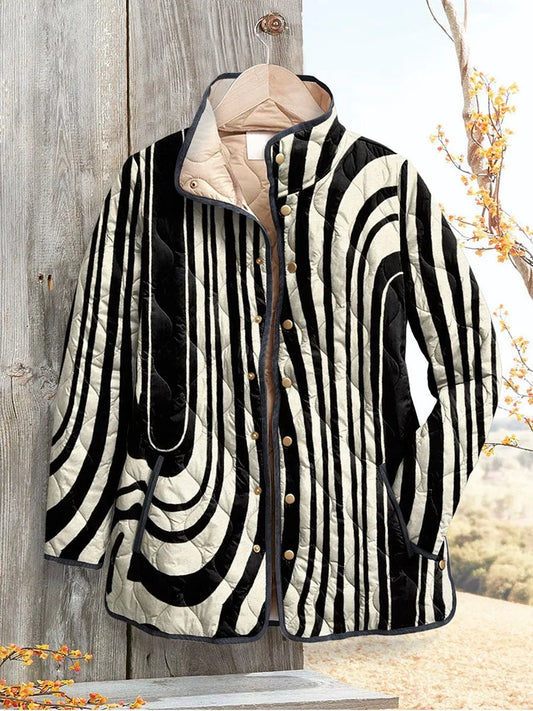 Women's Relaxed Abstract Geometric Pattern Casual Puffer Jacket