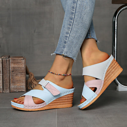 Women's Orthopedic Open-Toe Marina Colourblock Wedge Slides, Comfortable Sandals