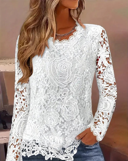 Women's Timeless Long Sleeve Blouse with Round Neck