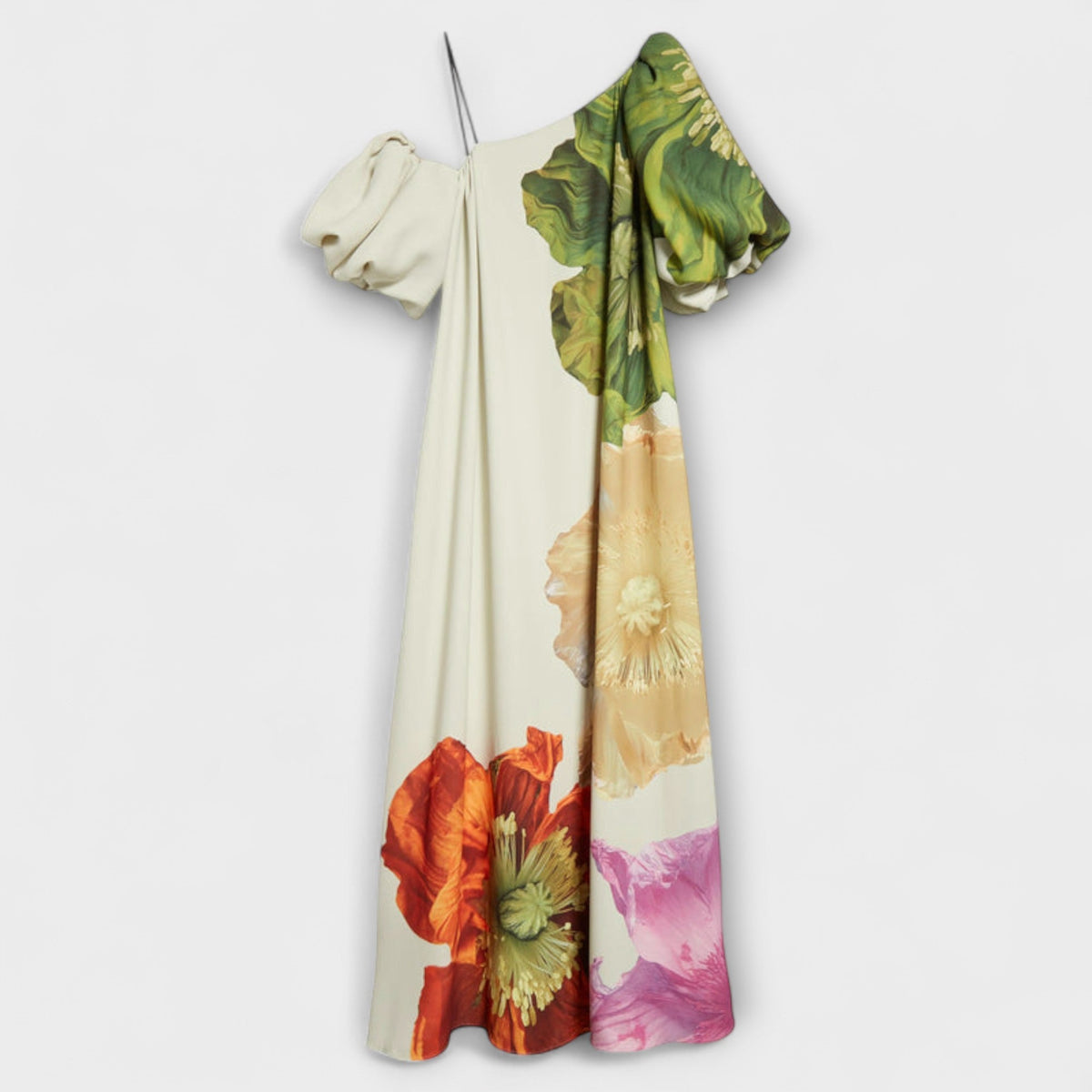 Women's Floral Maxi Dress with Asymmetrical Design and Pockets