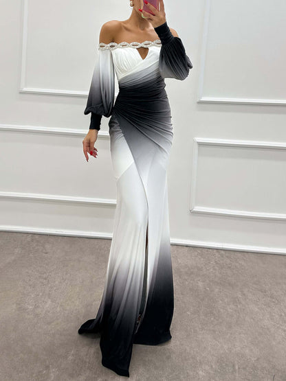 Elysia | Women's Gradient Off-Shoulder Evening Maxi Dress