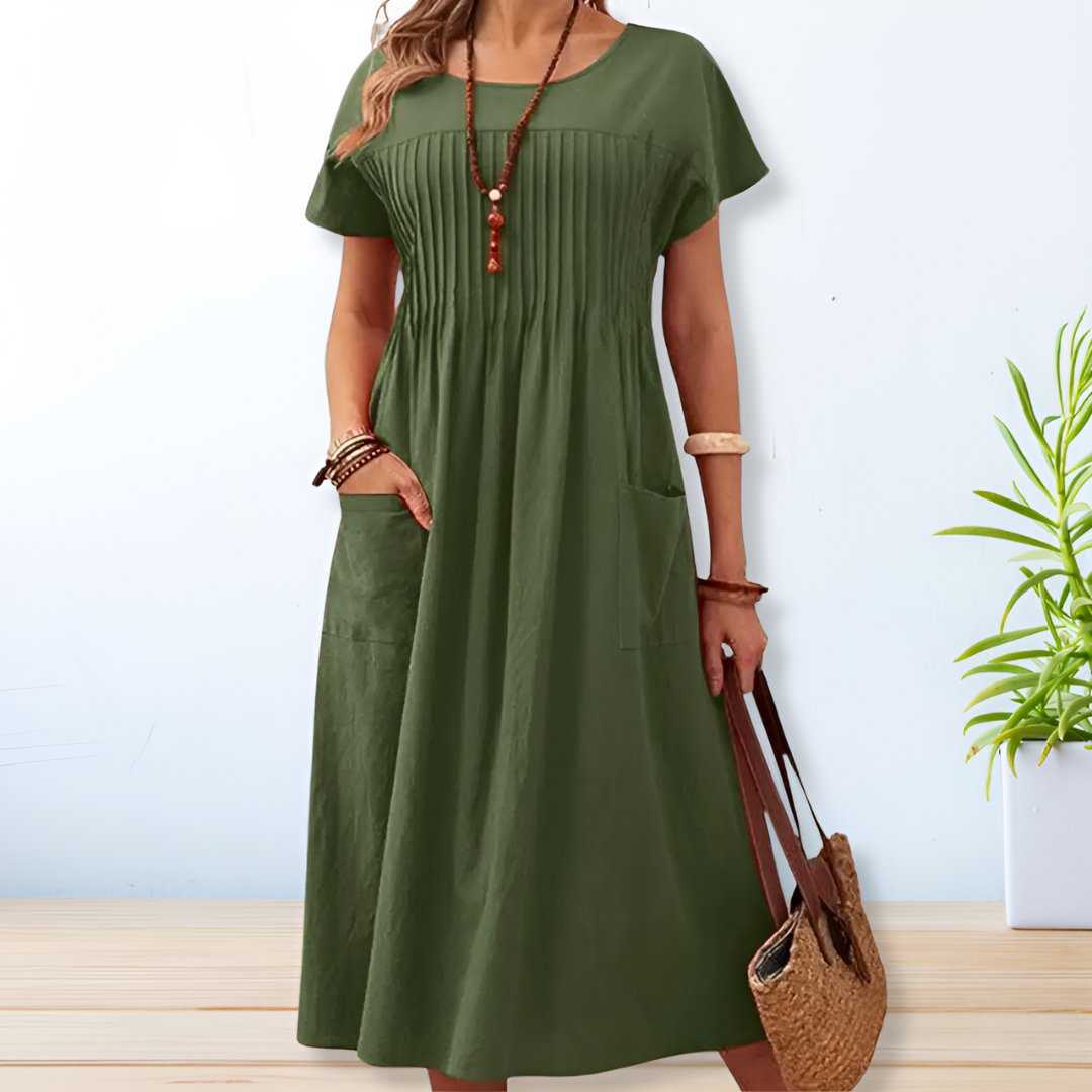 Jacqueline | Women's Relaxed Fit Day Midi Dress with Pockets