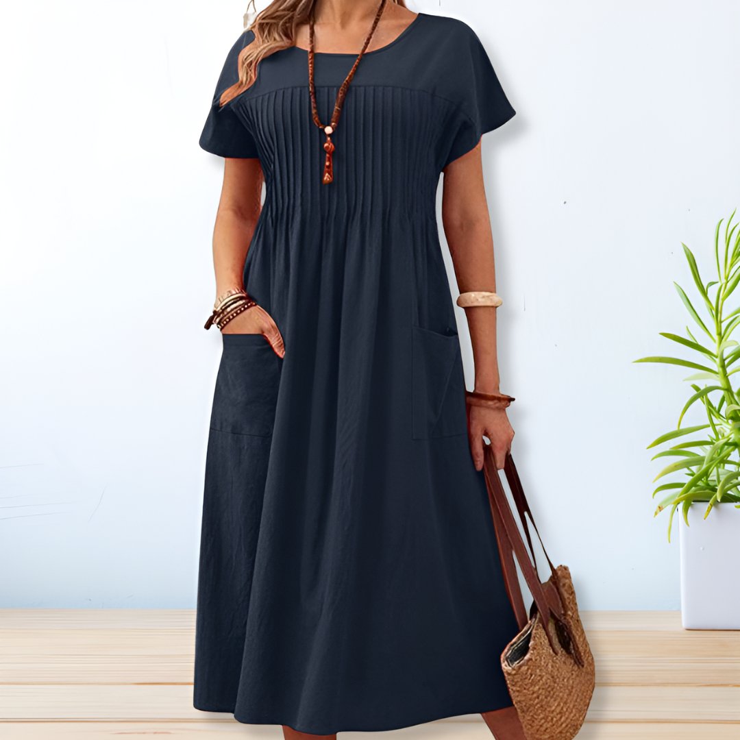 Jacqueline | Women's Relaxed Fit Day Midi Dress with Pockets