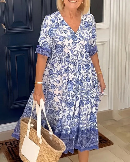 Cathy | Women's Elegant Floral Maxi Dress with V-Neck
